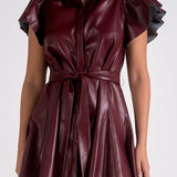 Faux Leather Mini Dress in Burgundy