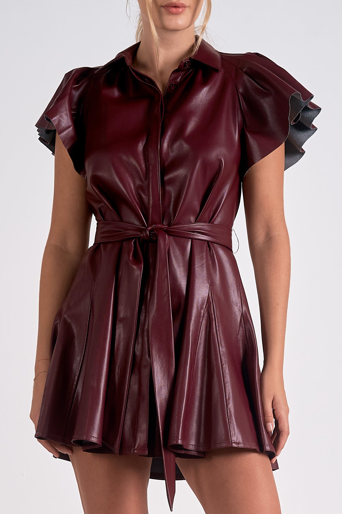 Faux Leather Mini Dress in Burgundy