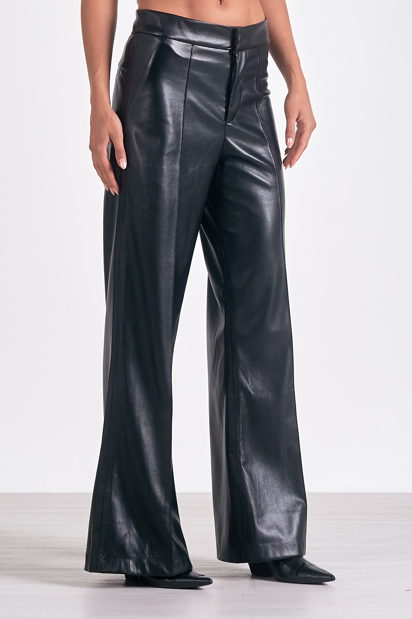 Faux Leather Trousers in Black