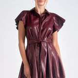 Faux Leather Mini Dress in Burgundy