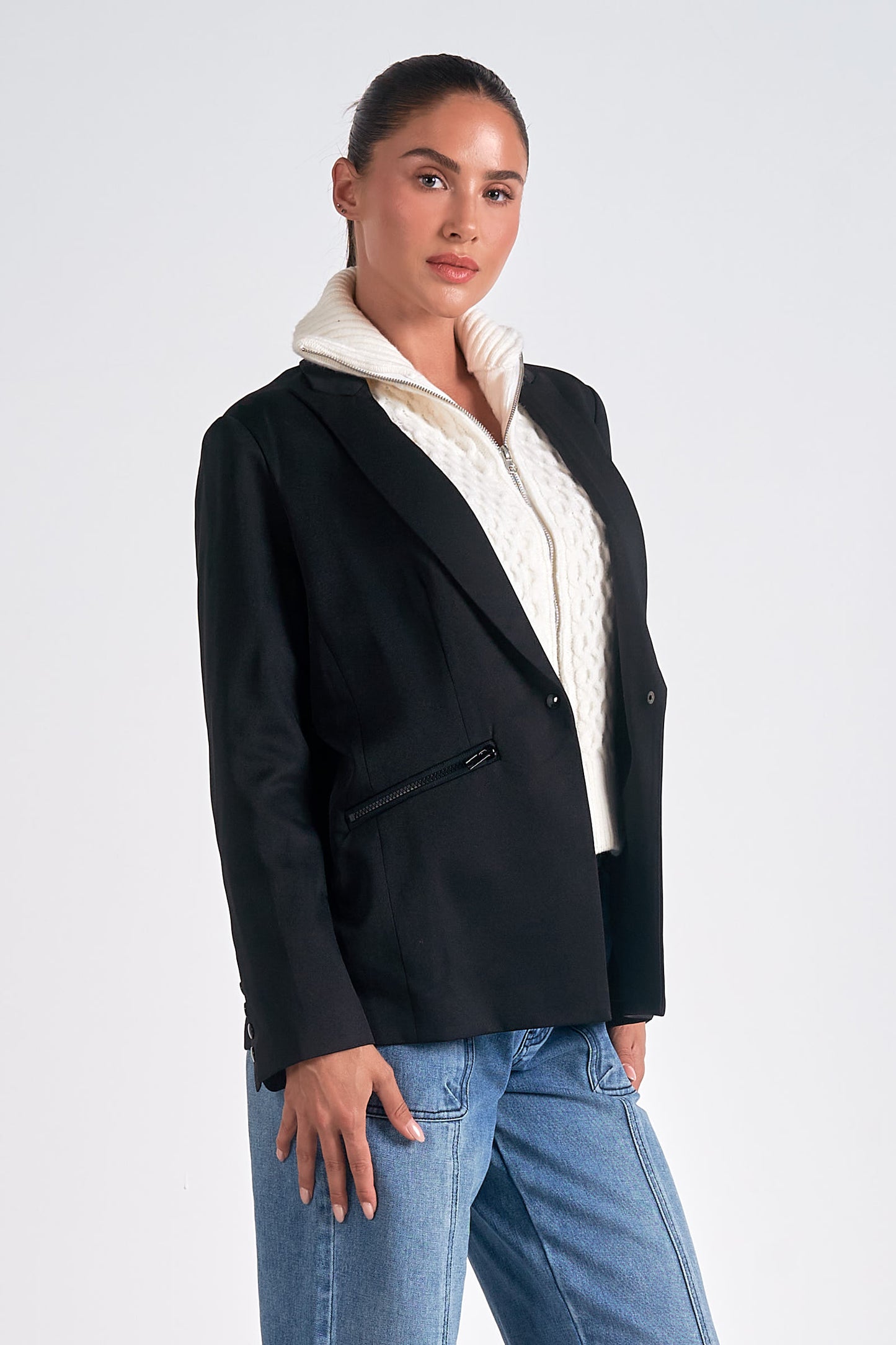 Harper Blazer Hoodie in Black and Cream