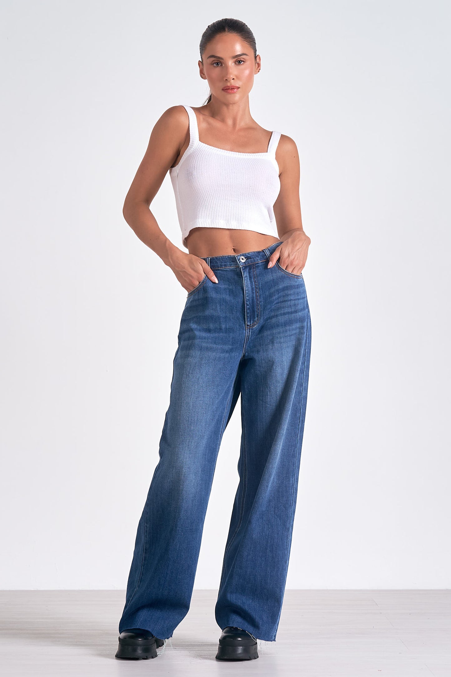 Blue Wash Wide Leg Jeans