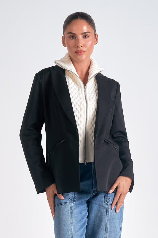 Harper Blazer Hoodie in Black and Cream