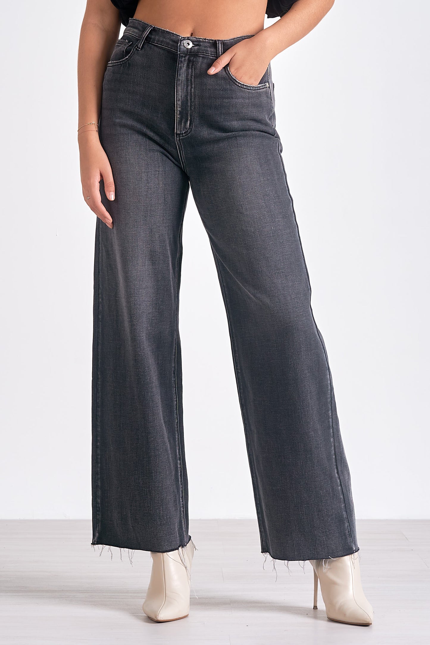 Black Wash Wide Leg Jeans