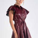 Faux Leather Mini Dress in Burgundy