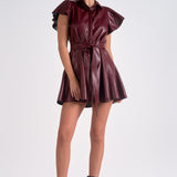 Faux Leather Mini Dress in Burgundy