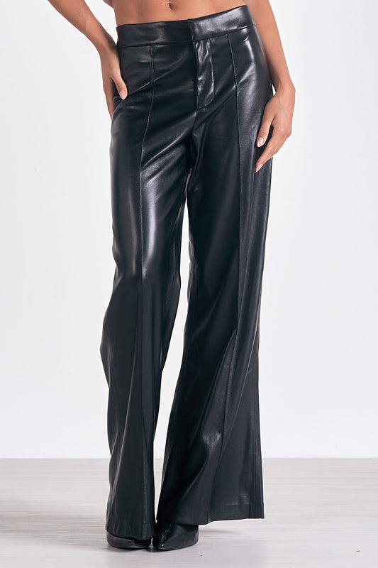 Faux Leather Trousers in Black