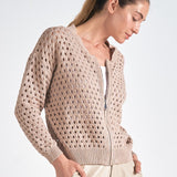 Zip-Up Sweater Cardigan - Stone