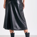 Faux Leather Drawstring Skirt in Black