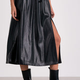 Faux Leather Drawstring Skirt in Black