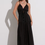 Black Front Tie Maxi Dress