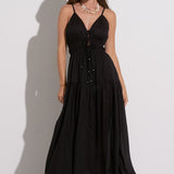 Black Front Tie Maxi Dress