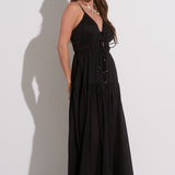 Black Front Tie Maxi Dress