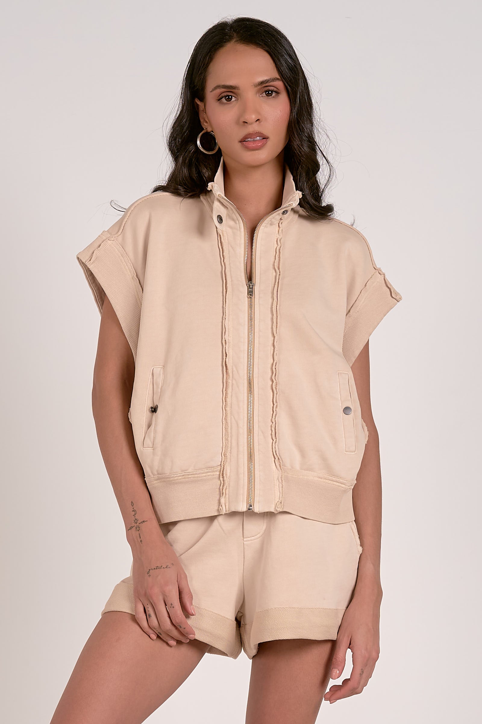 Ainsley Zip-up Sweatshirt in Beige