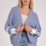 Varsity Open Front Sweater Cardigan - Blue