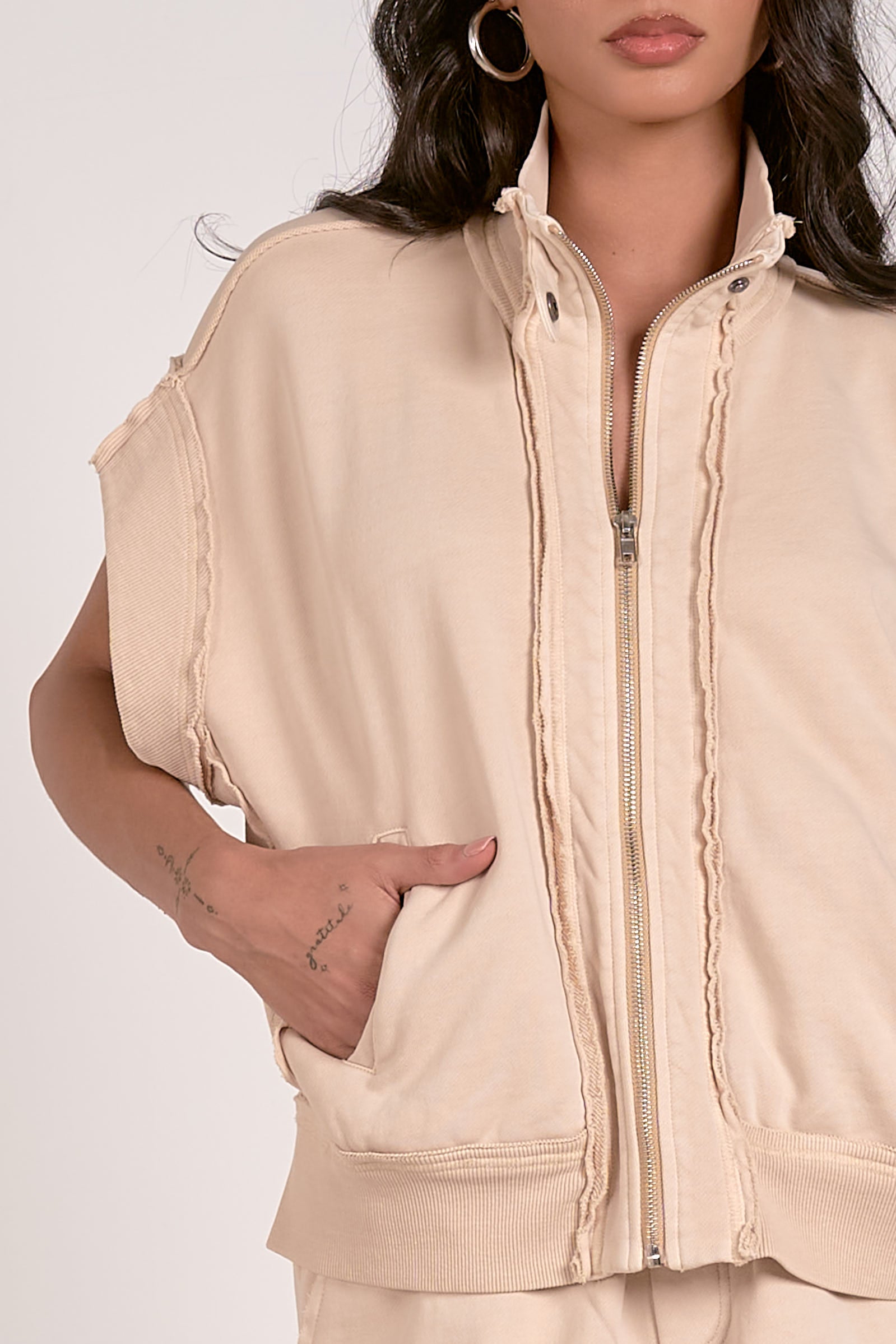 Ainsley Zip-up Sweatshirt in Beige