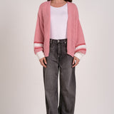 Varsity Open Front Sweater Cardigan - Pink