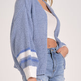 Varsity Open Front Sweater Cardigan - Blue