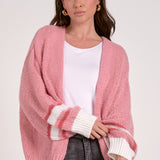 Varsity Open Front Sweater Cardigan - Pink