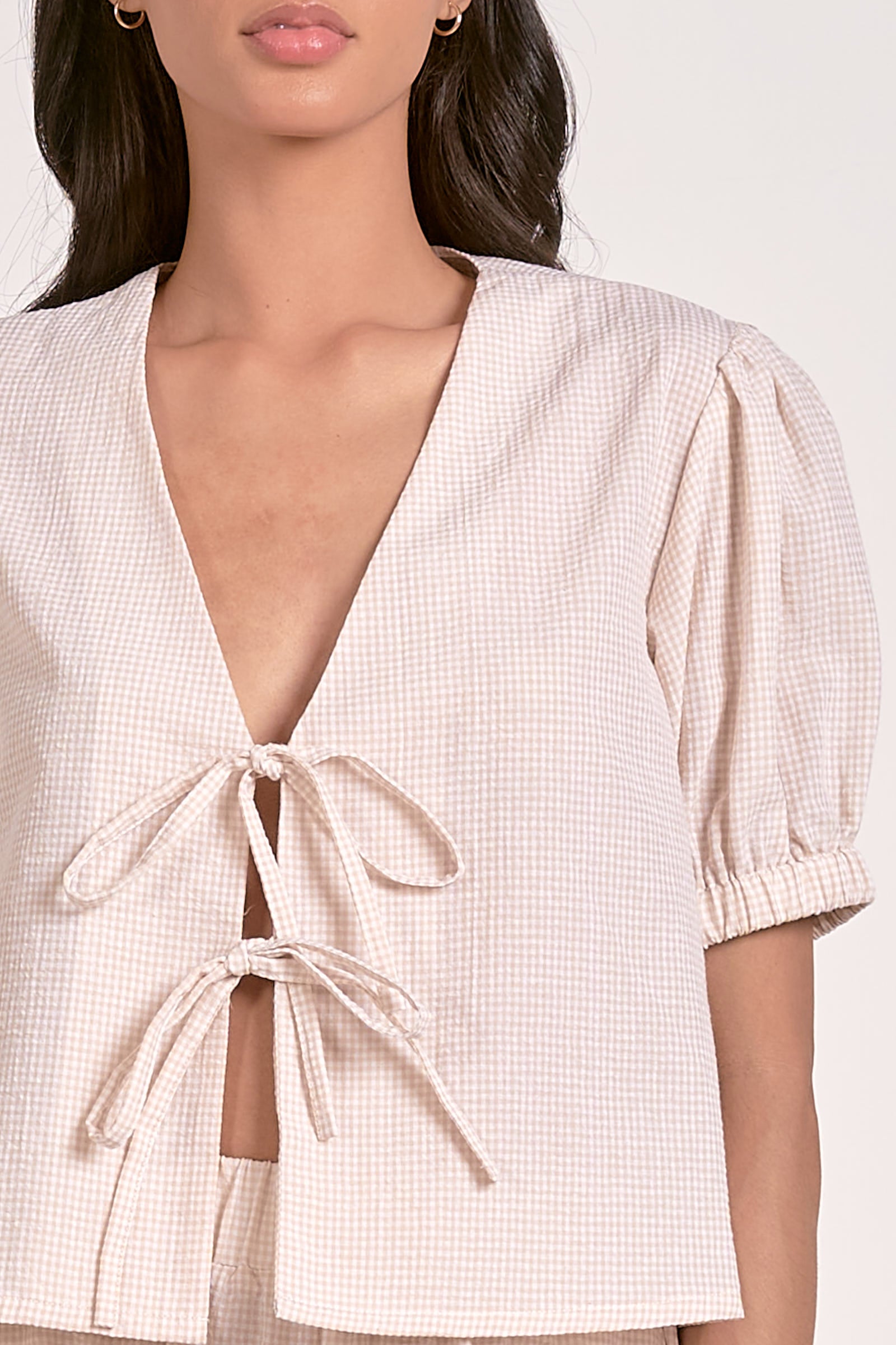 Dolce Top in Tan Seersucker