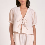 Dolce Top in Tan Seersucker