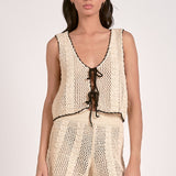 Taja Top in Natural with Black Border