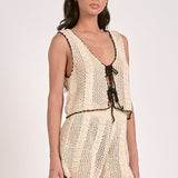 Taja Top in Natural with Black Border