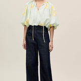 Yara Poplin Bubble Top in Sage Combo
