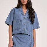 Elan Denim Short Sleeve Top