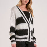 Elan Striped V-Neck Cardigan Sweater