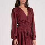 Elan Long Sleeve Gathered Mini Dress