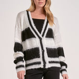 Elan Striped V-Neck Cardigan Sweater