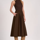 Elan Elsie Mixed Media Maxi Dress in Cocoa