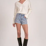 Elan Fray V-Neck Sweater in White