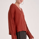Elan Fray V-Neck Sweater in Rust