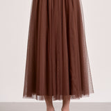 Elan Tulle Midi Skirt in Chocolate