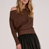 Elan Off-the Shoulder Sweater in Dark Chocolate