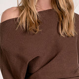Elan Off-the Shoulder Sweater in Dark Chocolate