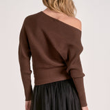 Elan Off-the Shoulder Sweater in Dark Chocolate