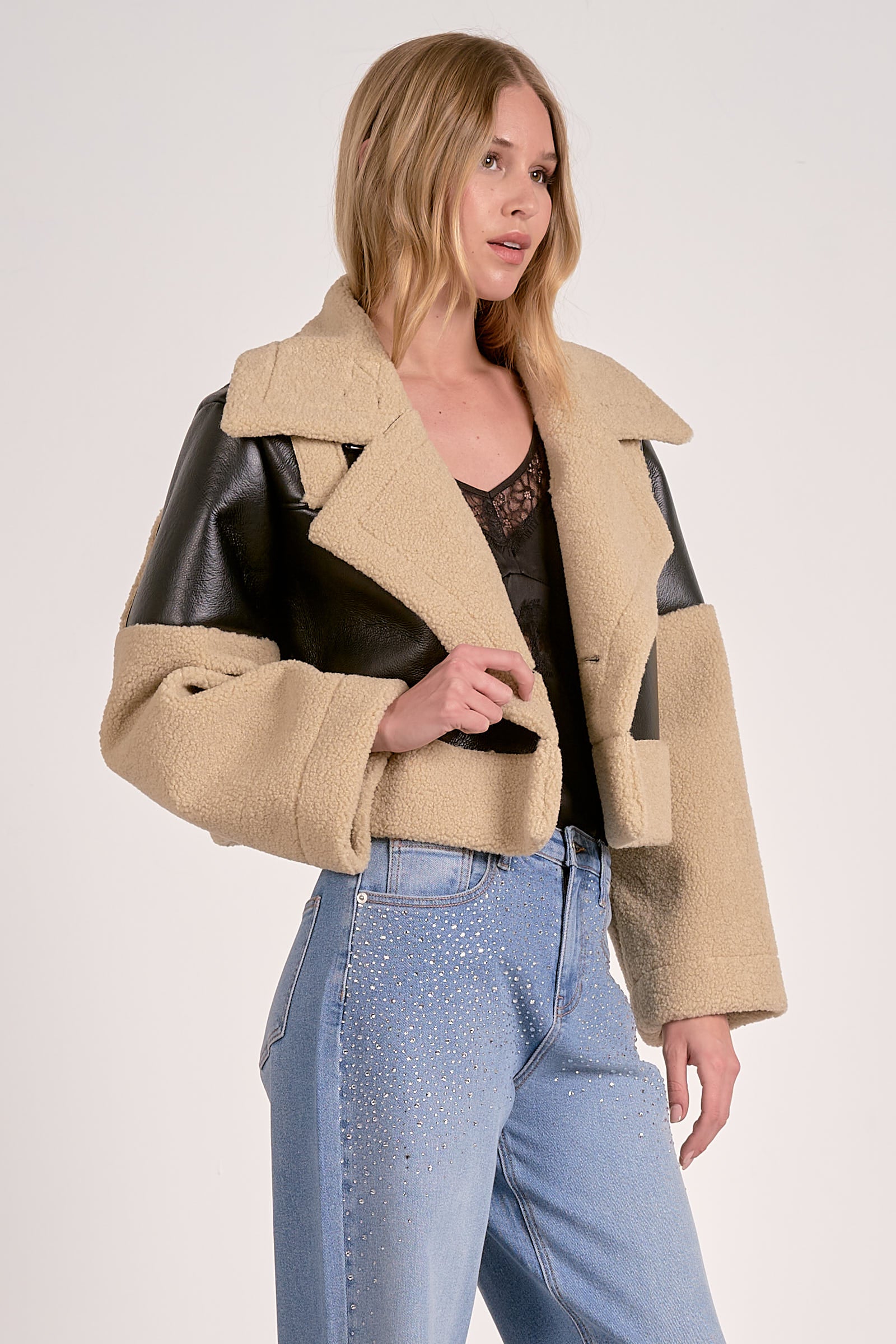Elan Faux Leather Sherpa Jacket