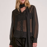 Elan Polka Dot Neck Tie Blouse