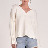 Elan Fray V-Neck Sweater in White