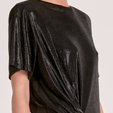 Elan Short Sleeve Mini Knotted Dress in Black