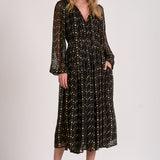 Elan Long Sleeve Maxi Dress with Tie Neck