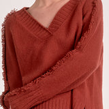 Elan Fray V-Neck Sweater in Rust