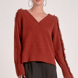 Elan Fray V-Neck Sweater in Rust