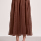 Elan Tulle Midi Skirt in Chocolate