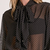 Elan Polka Dot Neck Tie Blouse