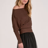 Elan Off-the Shoulder Sweater in Dark Chocolate