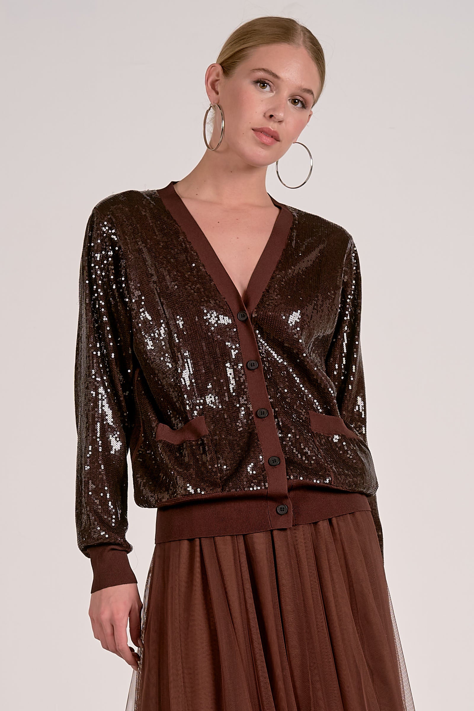 Elan Coco Relaxed Sequin Cardigan